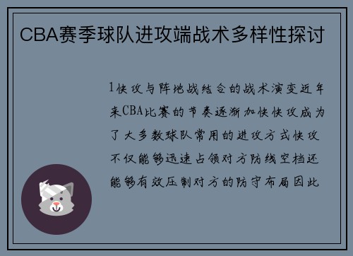 CBA赛季球队进攻端战术多样性探讨